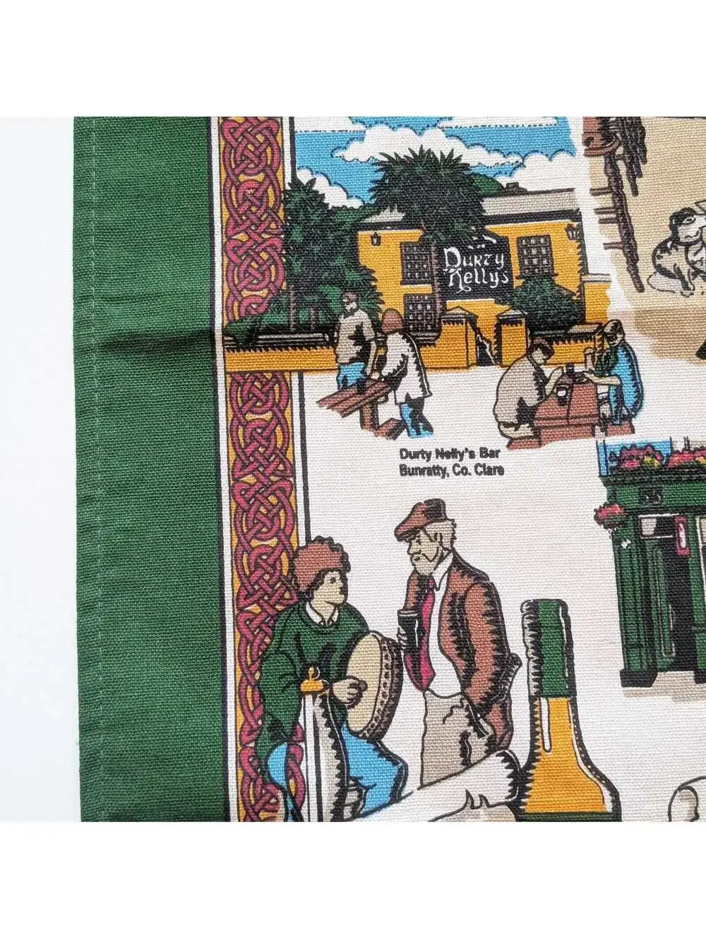 Vintage Irish Linen Tea Towel with Traditional Pubs in Ireland